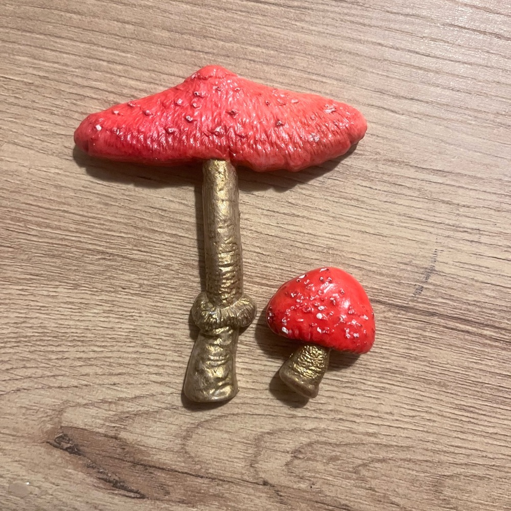 Red and Gold Mushroom Magnet Set
